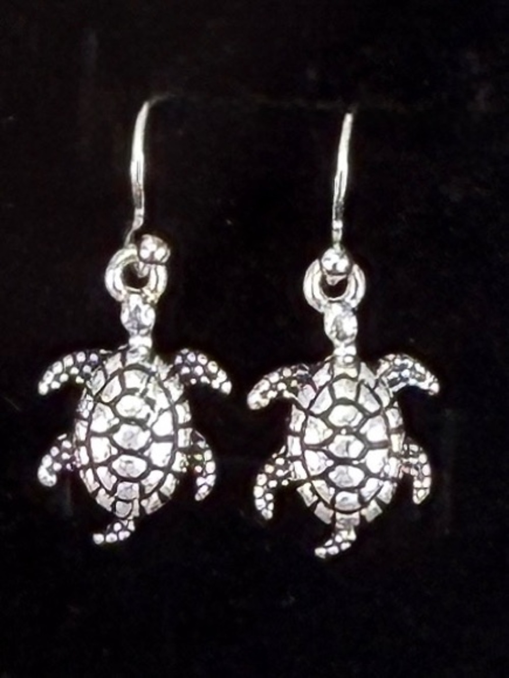 Silvertone Tiny Etched Turtle Pierced Earrings